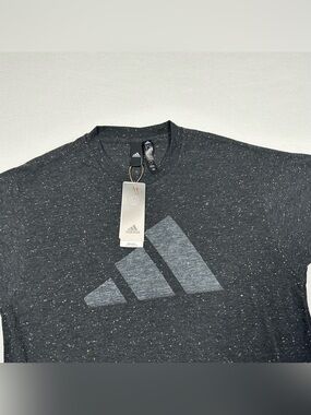 Adidas Black Speckled T-Shirt Short Sleeves Relaxed Fit Top Logo NWT Size Large
